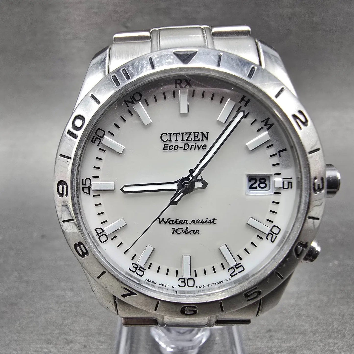 Citizen Eco-Drive Watch Men 38mm White Dial Steel Atomic Date H416-S046998 PARTS0