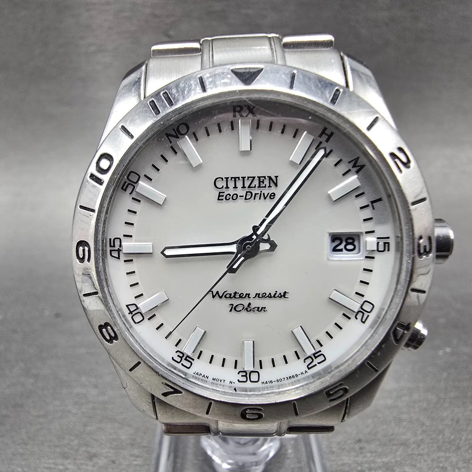 Citizen Eco-Drive Watch Men 38mm White Dial Steel Atomic Date H416-S046998 PARTS0
