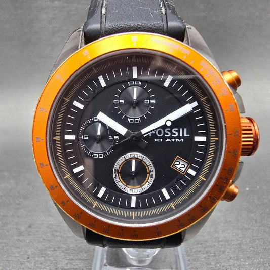 Fossil Chronograph Watch Men 43mm Black Dial Gray Tone Orange CH-2785 NewBattery0