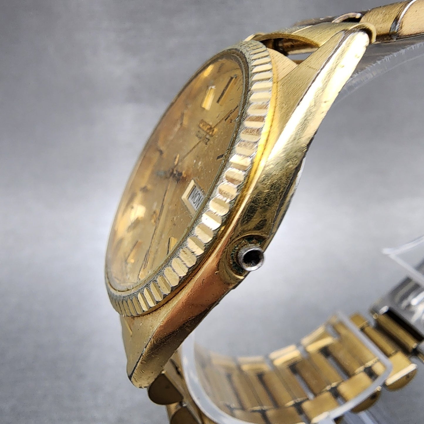 Seiko SQ President Watch Men 36mm Gold Dial Gold Tone Daydate 5y238a69 PARTS3
