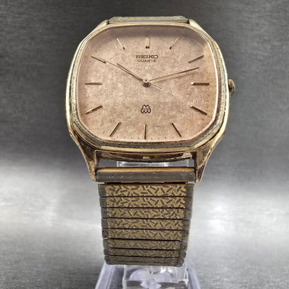 Seiko Watch Men 32mm Gold Dial Gold Tone Rectangle 9721-5030 New Battery Vintage5