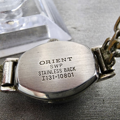 Orient Watch Women 17mm Green Dial Silver Tone Oval Manual Wind Runs Vintage9