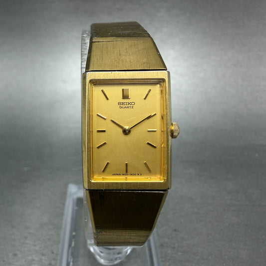 Seiko Tank Watch Women 16mm Champagne Dial Gold Tone 1N00-5F90 New Battery0