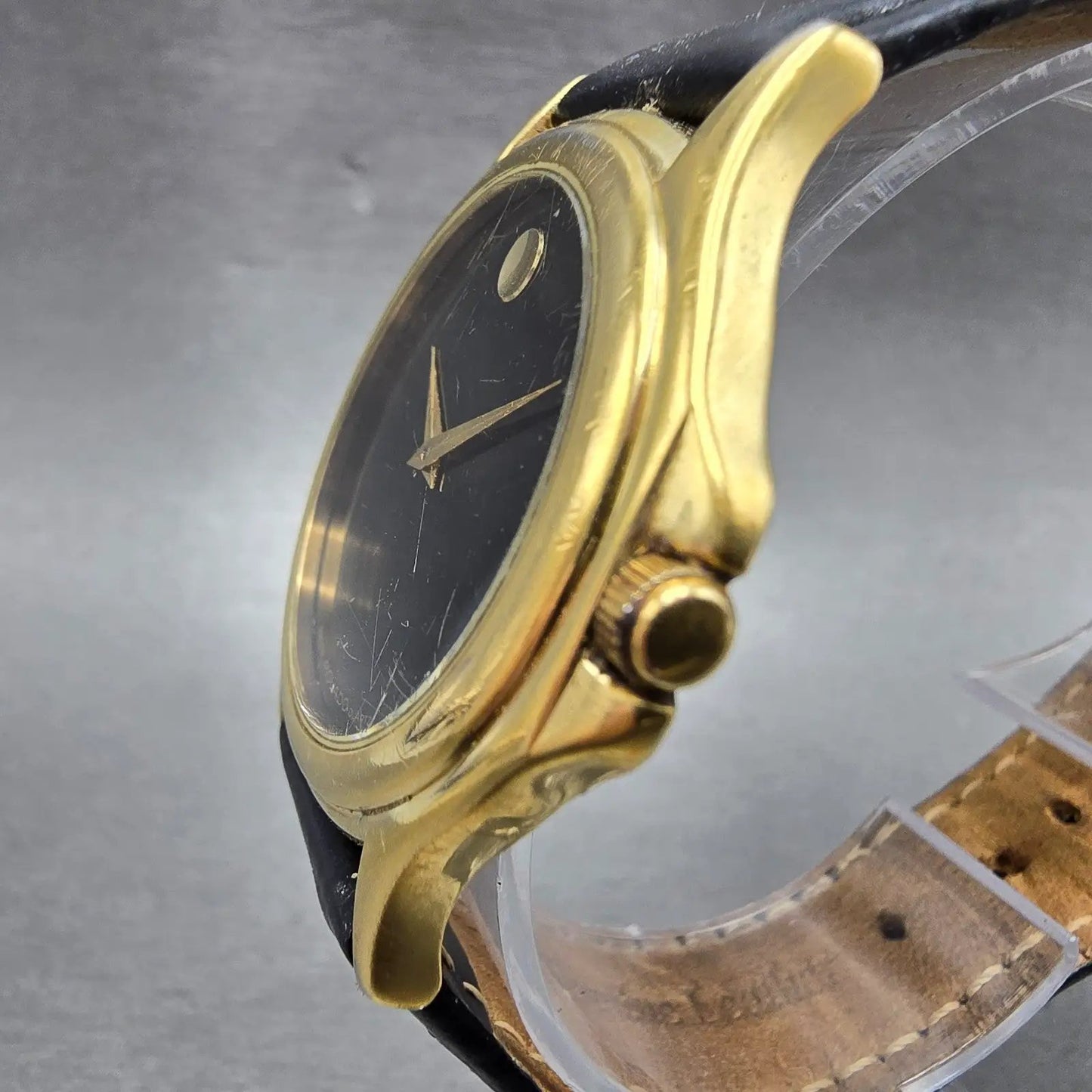 Movado Museum Watch Men 35mm Black Dial Gold Tone Round 87 E4 0863 New Battery M2