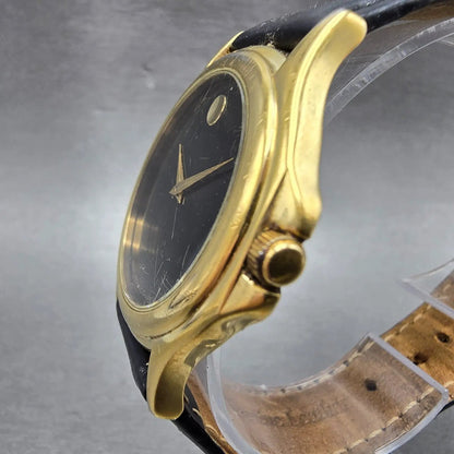 Movado Museum Watch Men 35mm Black Dial Gold Tone Round 87 E4 0863 New Battery M2