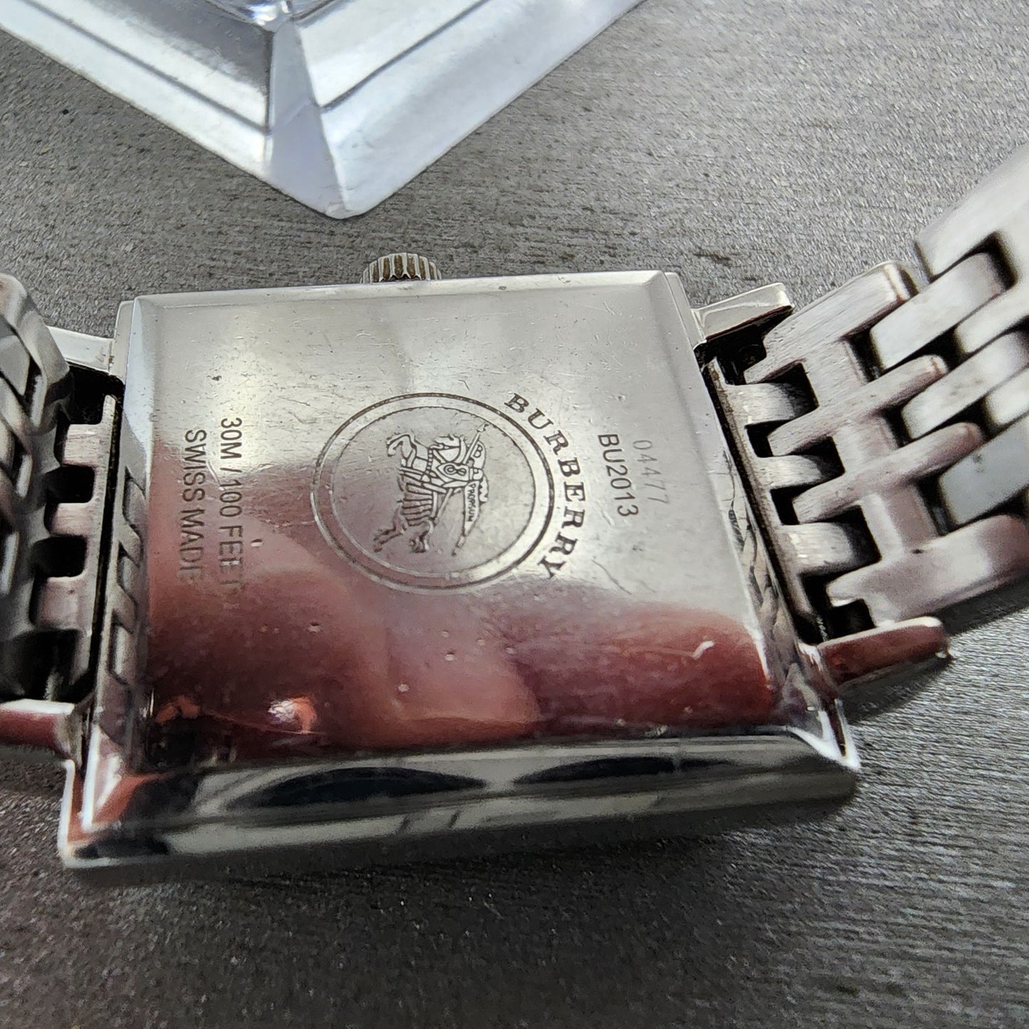 Burberry The City Tank Watch Women 24mm White Dial Steel Rectangle New Battery