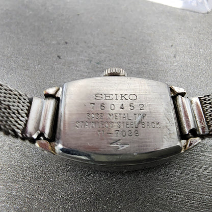 Seiko Watch Women 15mm Blue Dial Silver Tone Manual Wind Rectangle 11 Runs9
