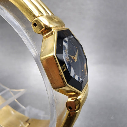 Seiko Watch Women 19mm Black Dial Gold Tone Hexagon 1n005e30 New Battery3