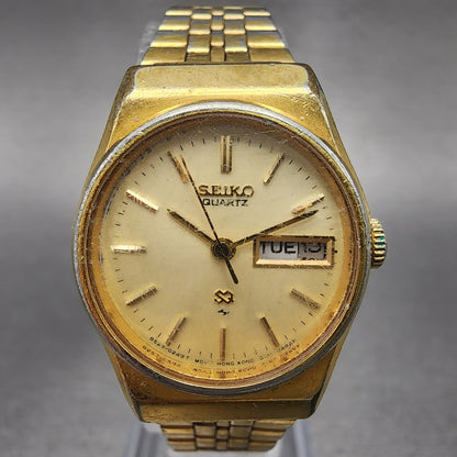 VTG Seiko SQ Watch Women 23mm Cream Dial Gold Tone Daydate Round New battery0