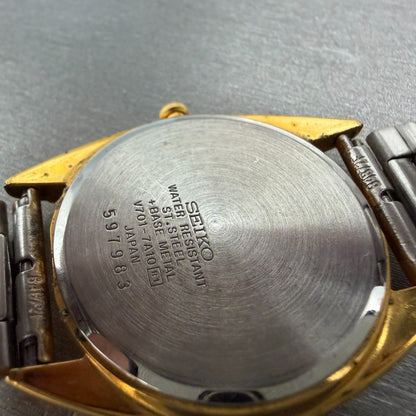 Seiko Watch Men 35mm Champagne Dial Gold Tone Round VTG V701-7A10 New Battery9