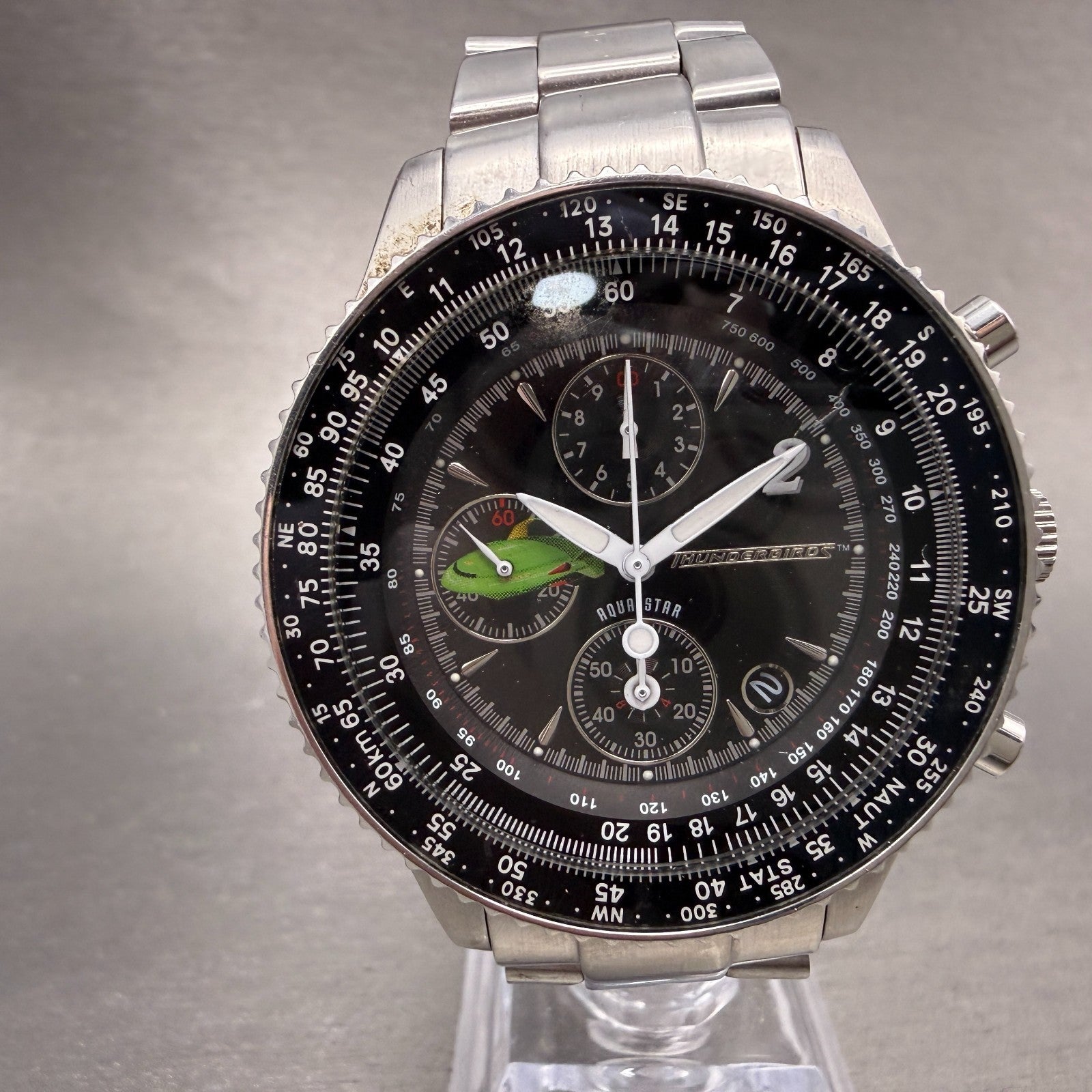 Aqua Star Thunderbird Chronograph Watch Men 42mm Black Dial Steel Date New Batt0