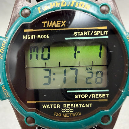 Timex Expedition Watch Men 40mm Digital Brown & Green Alarm Chrono New Battery1