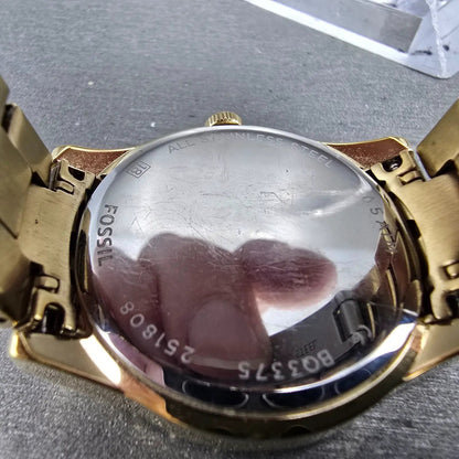 Fossil Watch Women 34mm Champagne Dial Gold Tone Date Round BQ3375 New Battery9