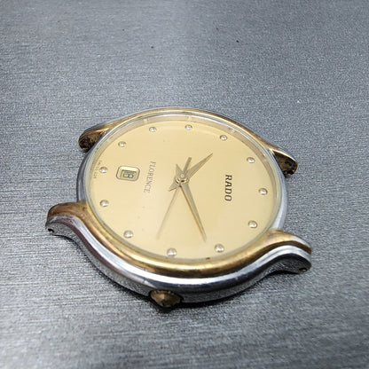 Rado Florence Watch Men 32mm Gold Dial Two Tone Date Round 129.3644.4 New Batt5