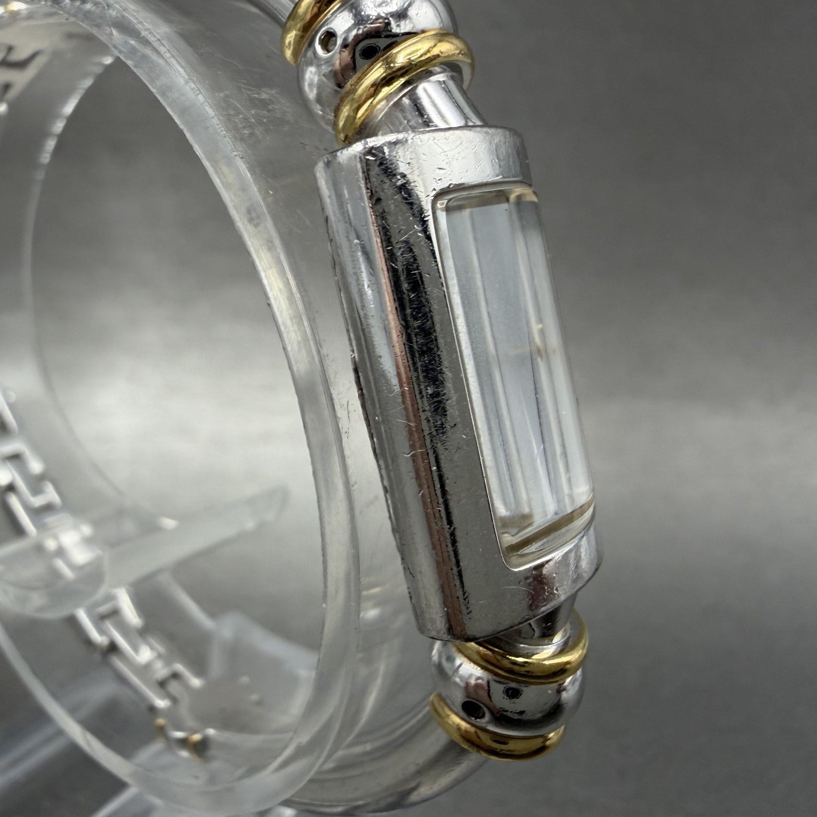 Bulova Tank Watch Women 14mm White Dial Two Tone Bangle 98V09 New Battery ABC3