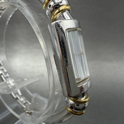 Bulova Tank Watch Women 14mm White Dial Two Tone Bangle 98V09 New Battery ABC3