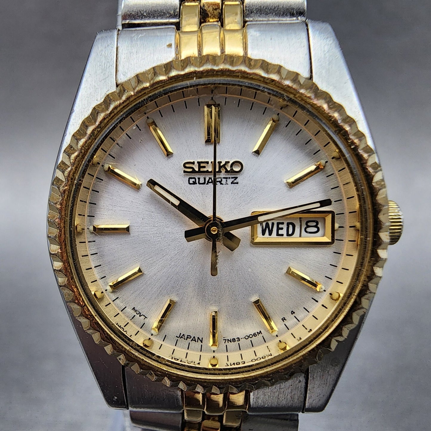 Seiko Watch Women 24mm White Dial Two Tone Daydate Round 7N830041 New Batt B1231