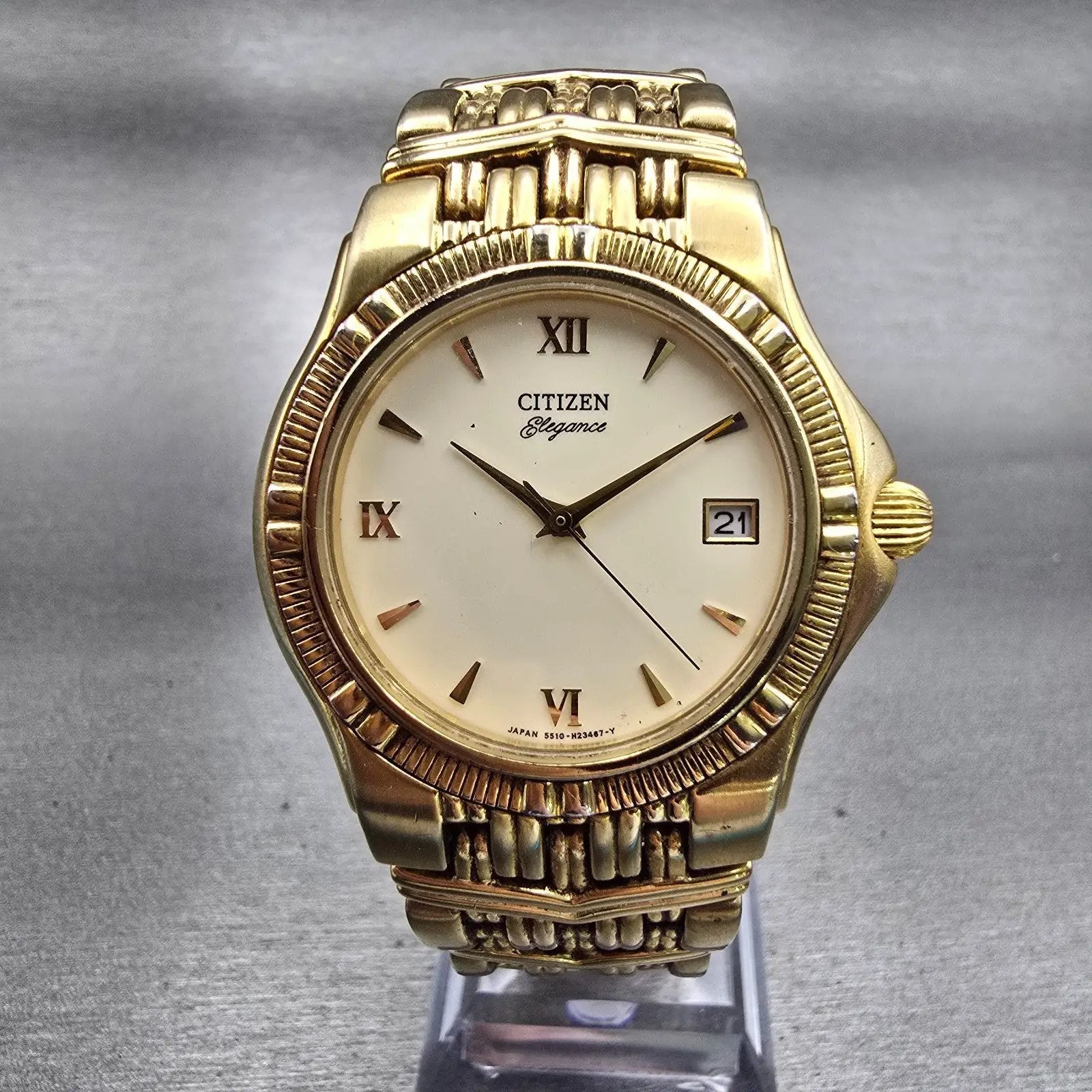 Citizen Elegance Watch Men 34mm Cream Dial Gold Tone Date 5510-H14291 New Batt0