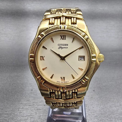 Citizen Elegance Watch Men 34mm Cream Dial Gold Tone Date 5510-H14291 New Batt0