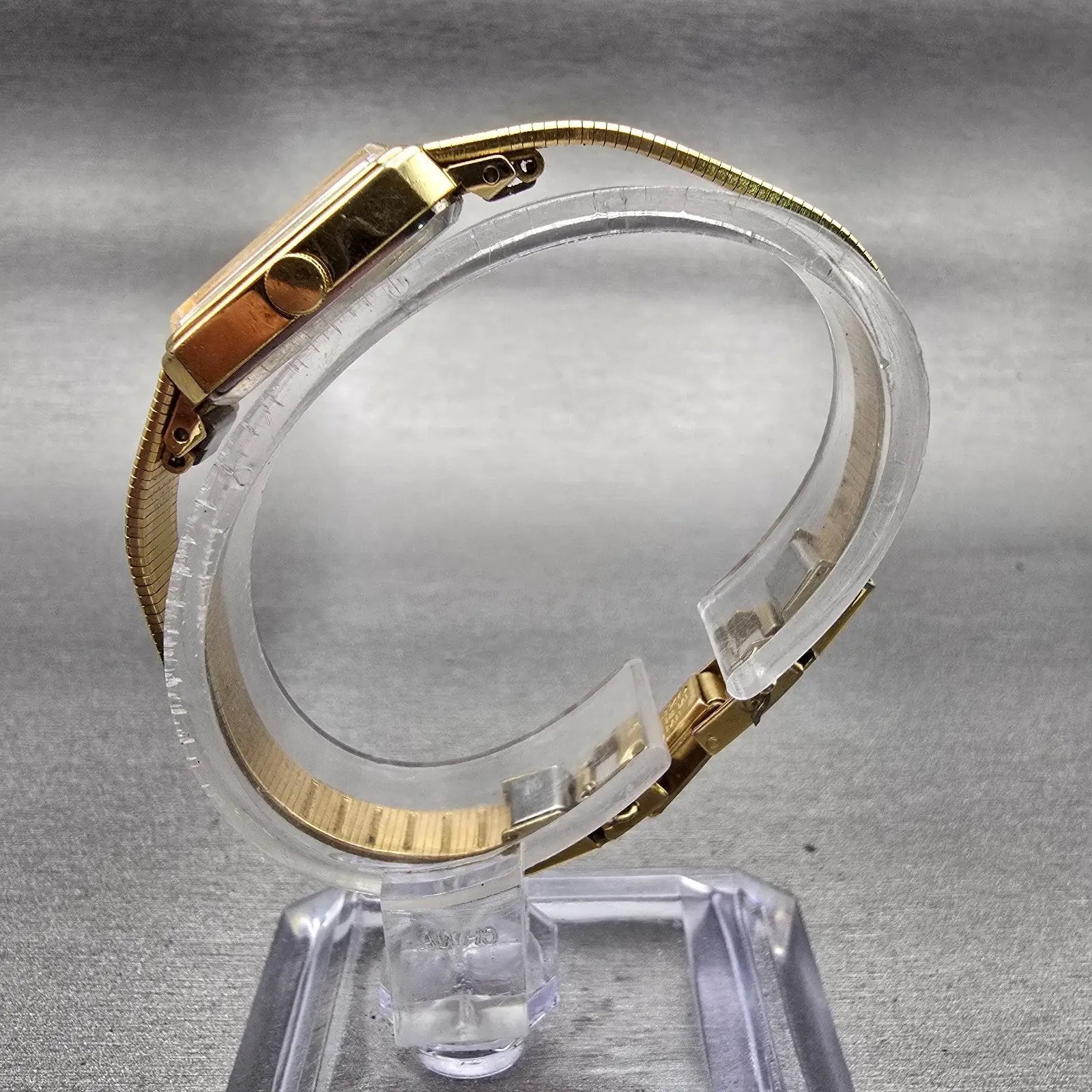 Seiko Watch Women 13mm Gold Dial Gold Tone Rectangle 1320-5770 New Battery VTG6