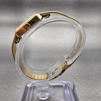 Seiko Watch Women 13mm Gold Dial Gold Tone Rectangle 1320-5770 New Battery VTG6