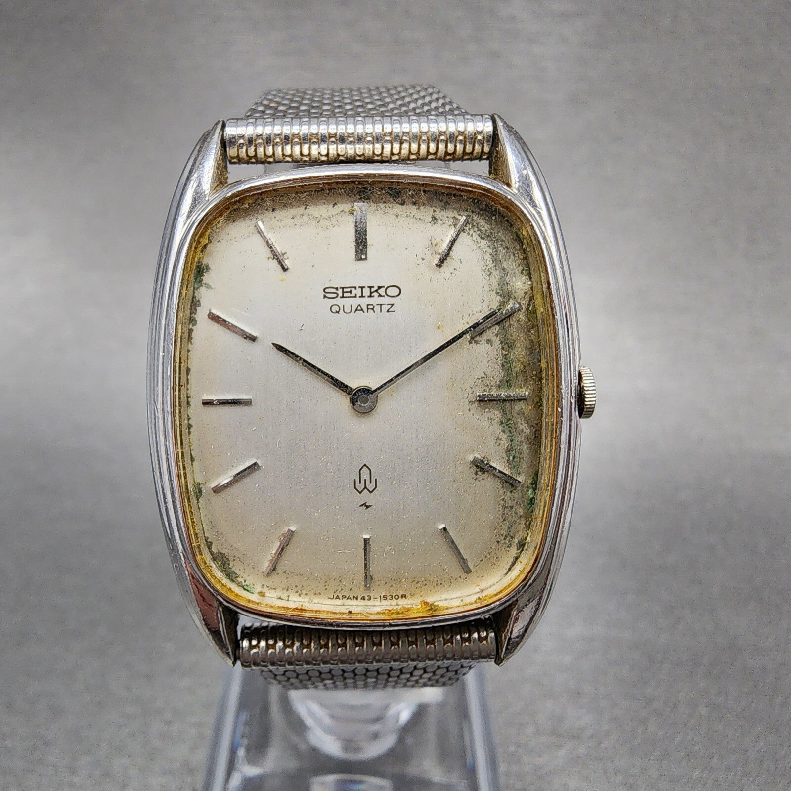 Seiko Tank Watch Men 29mm Silver Dial Silver Tone Rectangle 435200 PARTS0