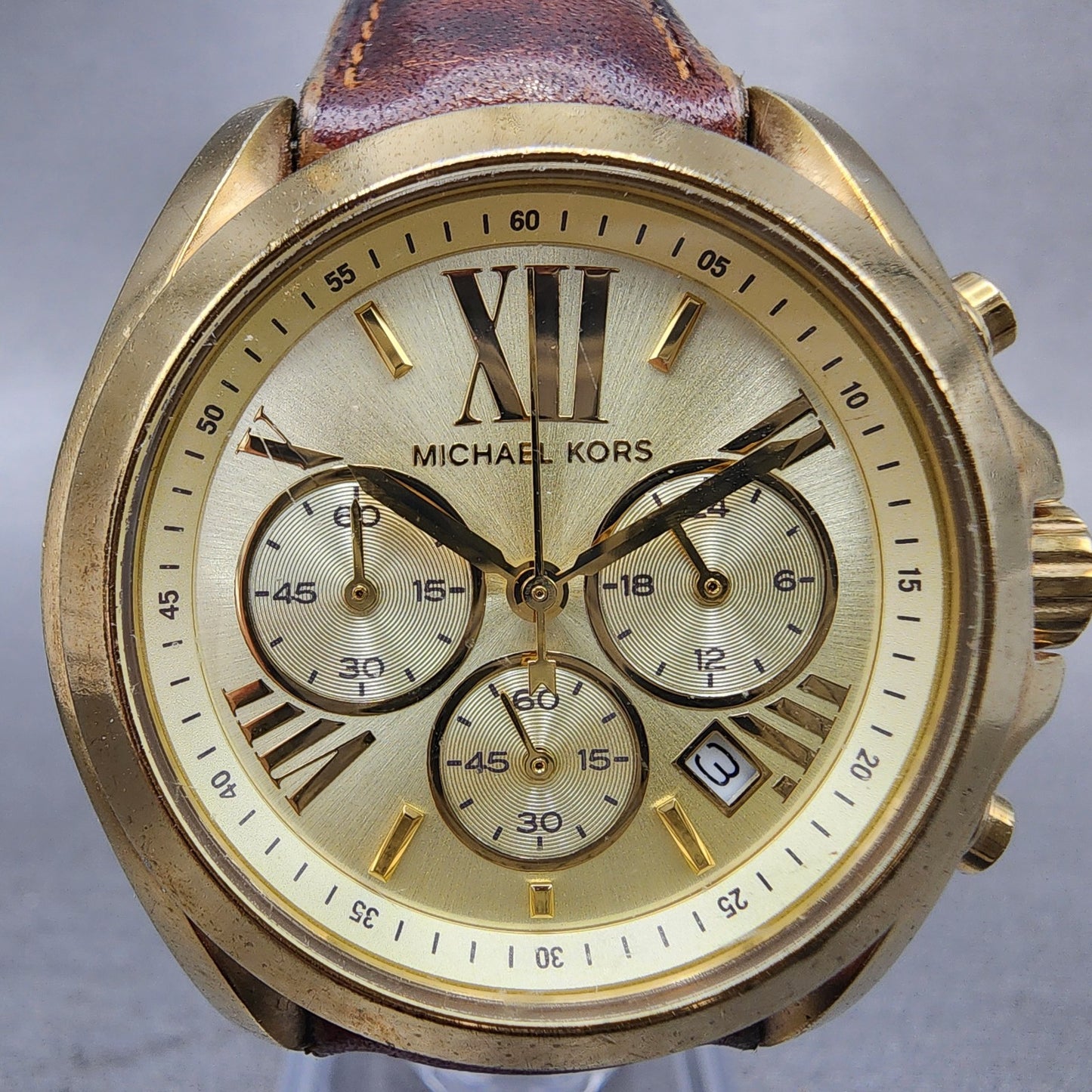 Michael kors Bradshaw Watch Women 36mm Champagne Dial Gold Tone Date New Battery1