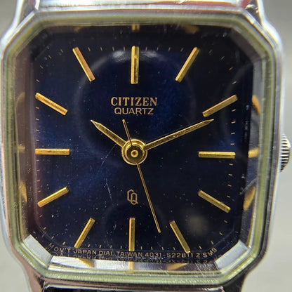 Citizen CQ Watch Women 21mm Blue Dial Silver Tone Rectangle 4031-S60414 New Bat1