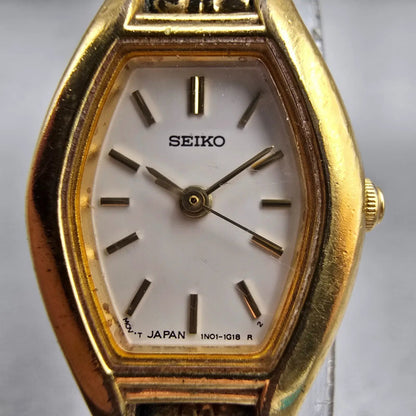 Seiko Watch Women 18mm White Dial Gold Tone Oval 1N01-5C19 New Battery Vintage1