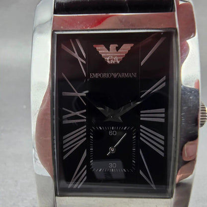 Emporio Armani Tank Watch Men 31mm Black Dial Steel Small Seconds New Battery LT1