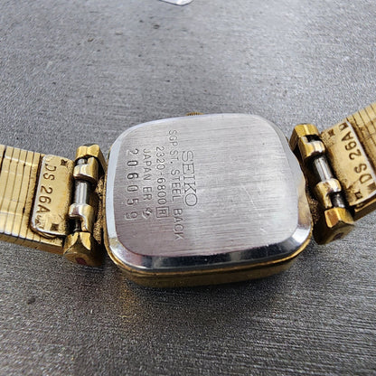 Seiko Watch Women 18mm Champagne Dial Gold Tone Rectangle 23206800 New Battery10
