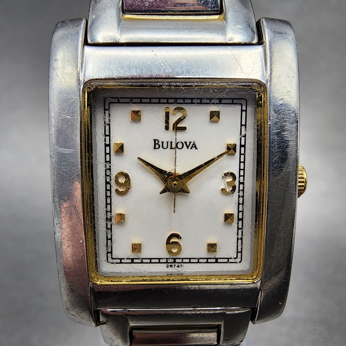 Bulova Tank Watch Women 21mm White Dial Two Tone Rectangle 98T49 New Battery1