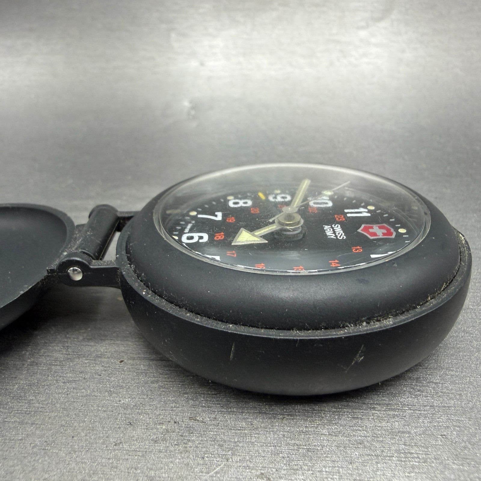Victorinox Swiss Army Travel Alarm Clock 61mm Black Dial Black Tone PARTS UNTEST4