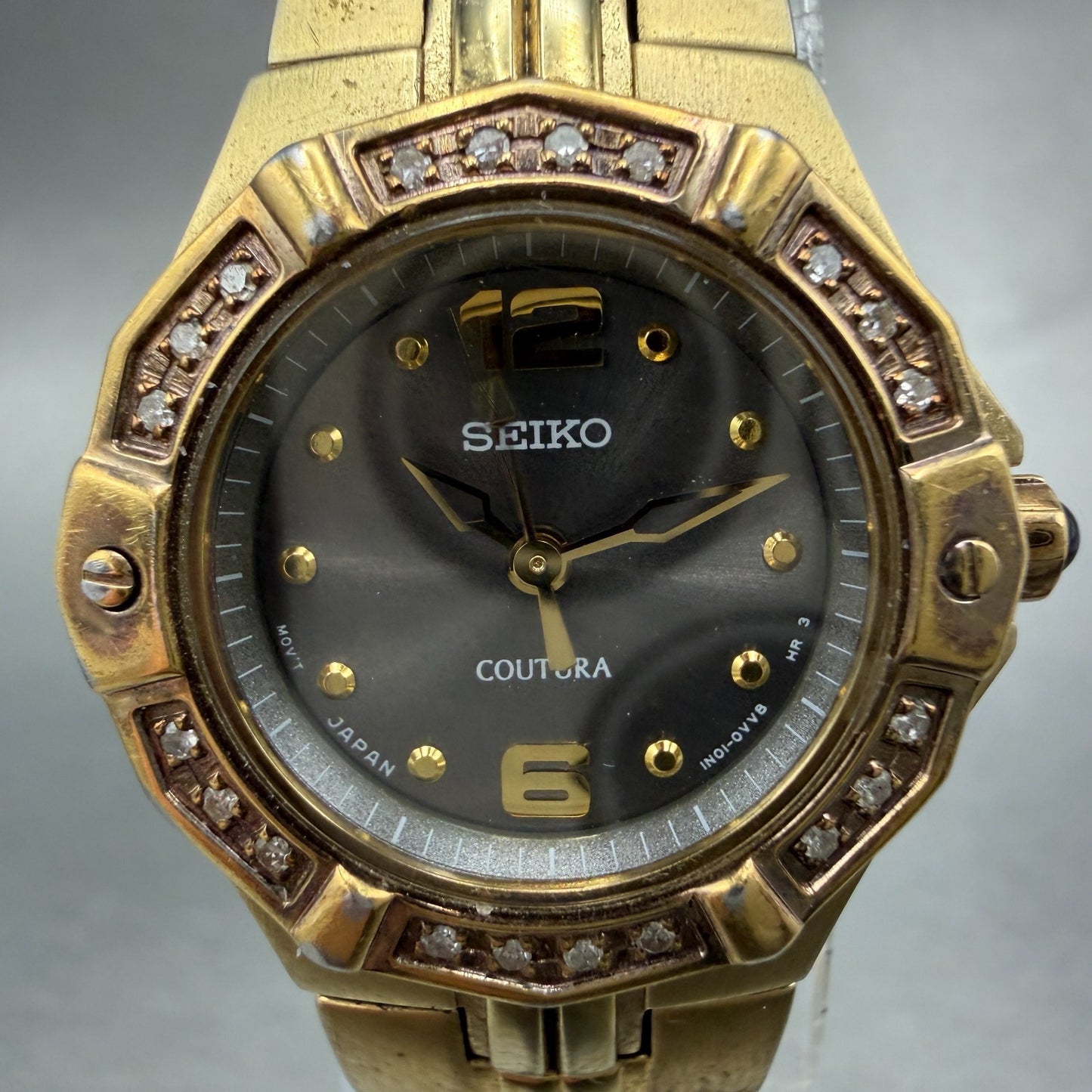 Seiko Coutura Watch Women 23mm Gray Dial Gold Tone 1N01-0lE0 New Battery ABC1