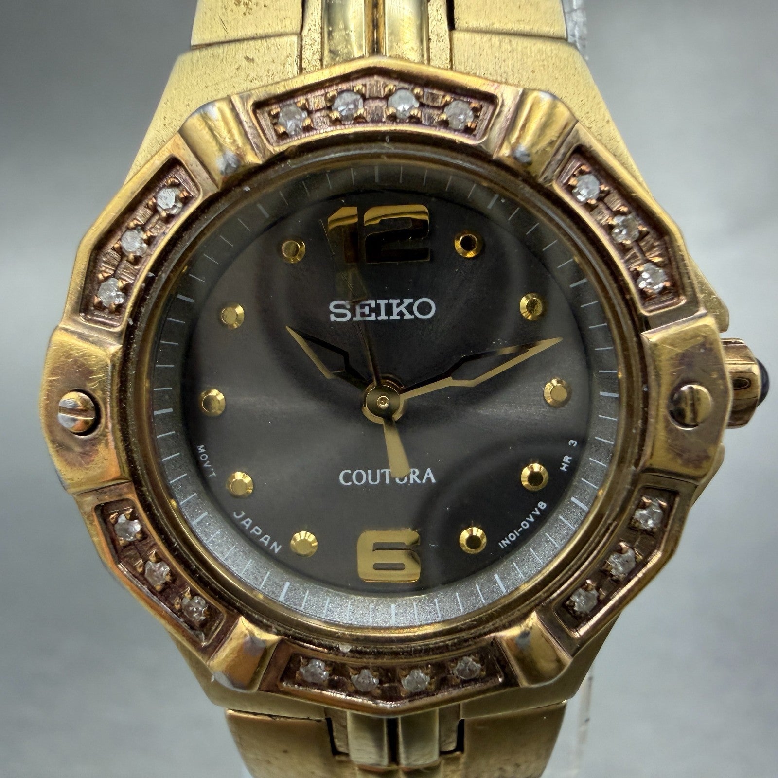 Seiko Coutura Watch Women 23mm Gray Dial Gold Tone 1N01-0lE0 New Battery ABC1