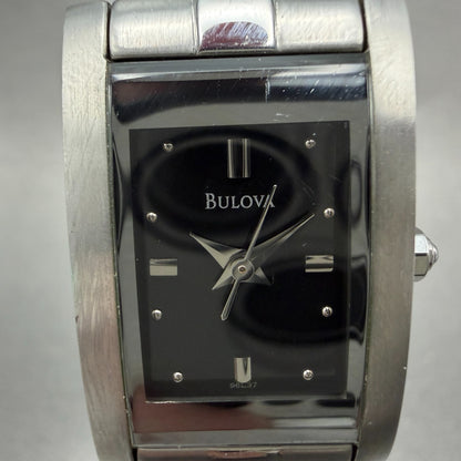 Bulova Tank Watch Women 18mm Black Dial Silver Tone Rectangle 96L37 New Battery11