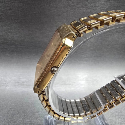 Seiko Tank Watch Men 25mm Gold Dial Gold Date Rectangle 5Y32-5129 New Battery2