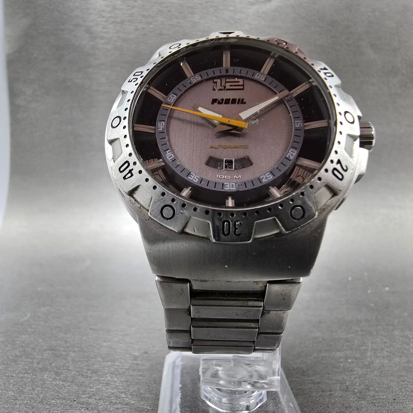 Fossil Blue Automatic Dive Watch Men 42mm Silver Dial Steel Date AM-4029 Runs5