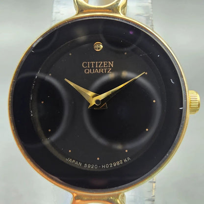 Citizen Watch Women 20mm Black Dial Gold Tone Round 5920-H01393 New Battery1