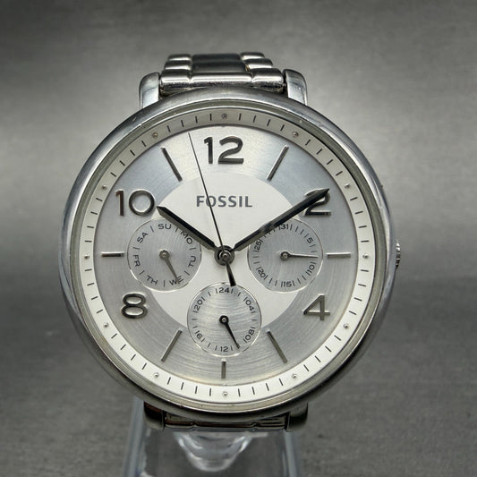 Fossil Jacqueline Watch Women 36mm Silver Dial Silver Tone Daydate Round New Bat0
