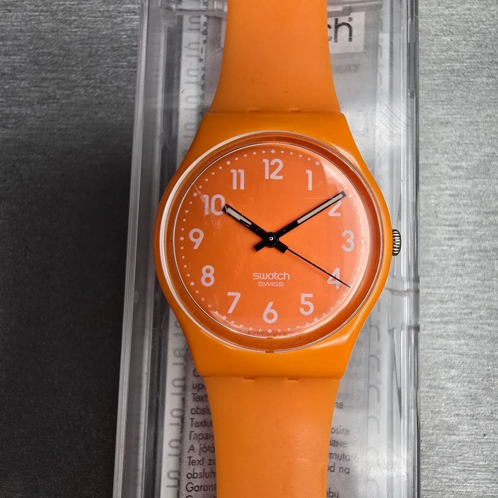Swatch Fresh Papaya Watch Men 34mm Orange Dial Orange Tone GO105 New Battery0