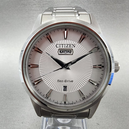 Citizen EcoDrive Watch Men 40mm White Dial Steel Daydate Round AW010051A1