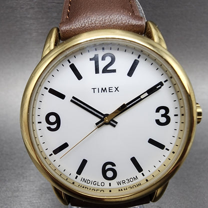 Timex Easy Reader Watch Men 38mm White Dial Gold Tone Round New Battery1