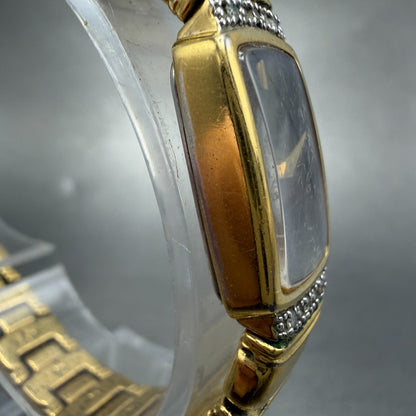 Seiko Tank Watch Women 13mm Black Dial Gold Tone Rectangle 2E20-6929 New Batt TE3