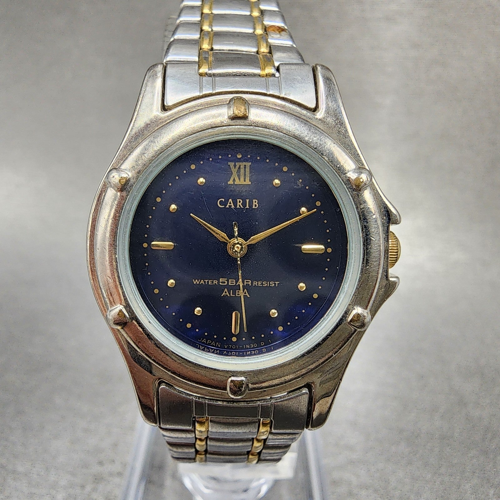 Seiko Alba Carib Watch Women 27mm Blue Dial Two Tone V7011l50 New Battery0