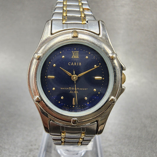 Seiko Alba Carib Watch Women 27mm Blue Dial Two Tone V7011l50 New Battery0