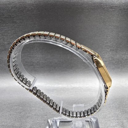 Seiko Watch Women 19mm Champagne Dial Gold Tone Rectangle 5421-5110 New Batt JP78