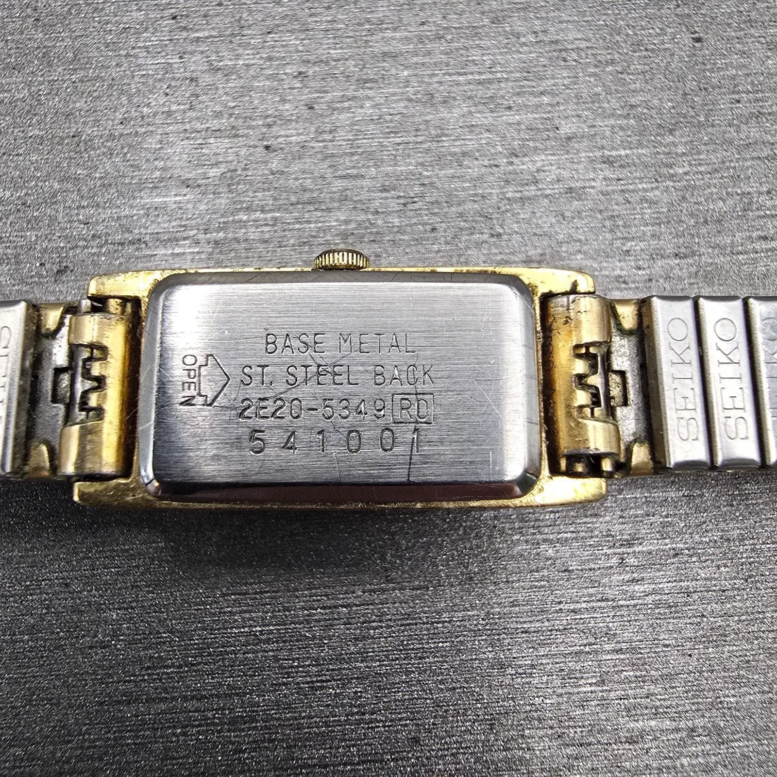 Seiko Watch Women 12mm Brown Dial Gold Tone Rectangle 2E20-5349 New Battery VTG10