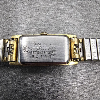 Seiko Watch Women 12mm Brown Dial Gold Tone Rectangle 2E20-5349 New Battery VTG10