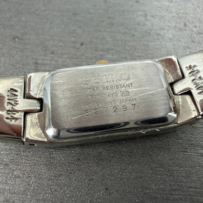 Seiko Tank Watch Women 13mm White Dial two Tone Rectangle 2E20-0AY0 New BatteryK9